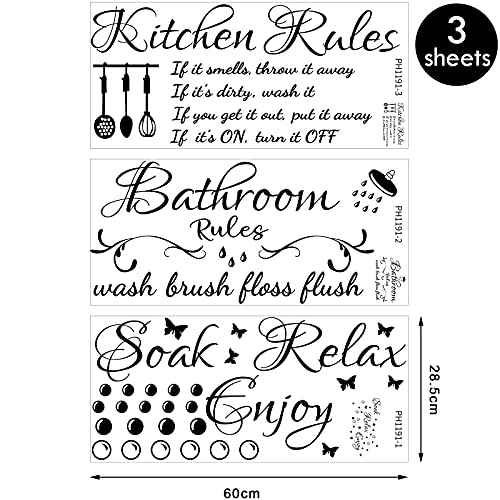 3 Sheets Bathroom Stickers for Wall Decoration Bathroom Decor Wall Stickers Soak Relax Enjoy Vinyl Inspirational Saying Quotes Art Decor for Living Room, Black(Exquisite Style)