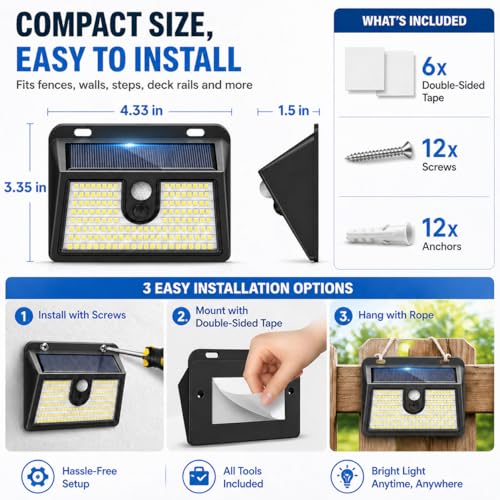 [6 Pack] CLAONER Cool White Solar Motion Sensor Lights Waterproof Outdoor Security Wall Lights