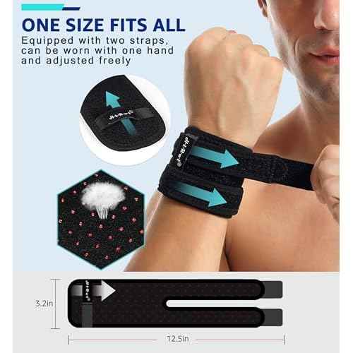 HiRui Wrist Brace for TFCC Tears, Adjustable Wristband Wrist Wraps Support for Fitness Weightlifting Tennis Tendonitis Carpal Tunnel Arthritis Pain Relief, One Size Adjustable (Black, 2 Pack)