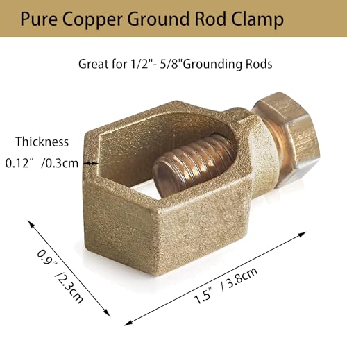 2pcs Copper Ground Rod Clamp for 1/2''-5/8'' Grounding Rods - Solderless Connection