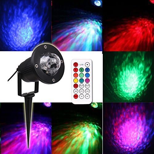 Outdoor Water Wave Lights Projector - KOOT Ocean Ripple Garden Lighting 10 Color LED Waterproof Water Effect with Remote for Christmas Halloween Garden Indoor Wedding Party Holiday Disco Kids