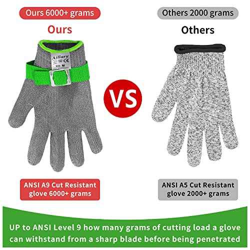 Level 9 Cut Resistant Kitchen Glove,Food Grade,Machine Washable,Stainless Steel Wire Metal Mesh Safety Work Glove for Mandolin,Meat Cutting,Oyster Shucking,and Wood Working (Large)