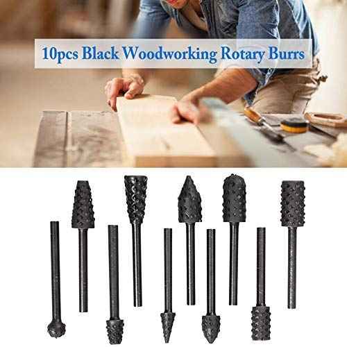 10Pcs 1/8''(3mm) Shank Rotary Burr Rasp Set, Carbon Steel Wood Carving File Rasp Drill Bits Fit for Rotary Tools for DIY Woodworking Wood Plastic Carving Polishing Grinding Engraving