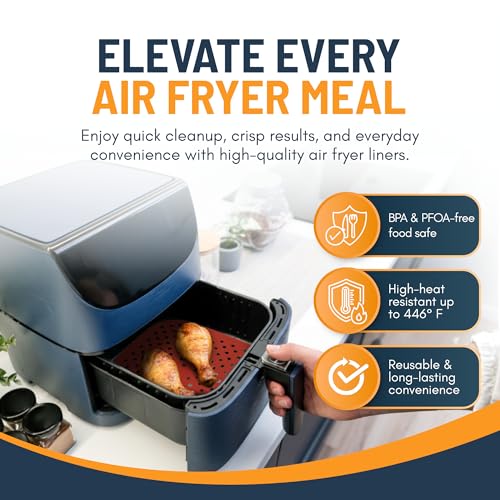 8.5 Inch Square Silicone Air Fryer Liners (3 Pack) by Linda's Essentials – Non-Stick, Easy-Clean