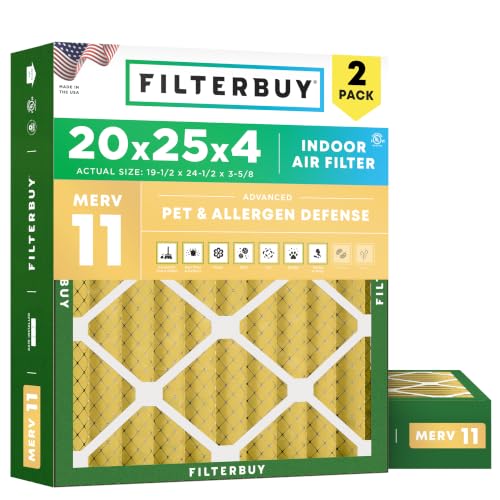 Filterbuy 20x25x4 MERV 11 Air Filter for HVAC - Pet & Allergy Defense (2-Pack)