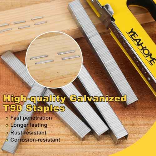 YEAHOME Heavy Duty Staples, 2000 Counts 1/4 inch T50 Staples, 20 Gauge Galvanized 3/8 Inch Crown Upholstery Staple for Pneumatic, Electric T50 Staple Gun