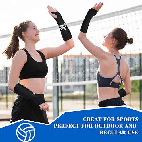 Volleyball Arm Sleeves with Passing Protection Forearm Pads, Black Hitting Forearm Sleeves Padded Volleyball Sleeve with Thumb Hole for Youth Girls Kids, 1 Pair