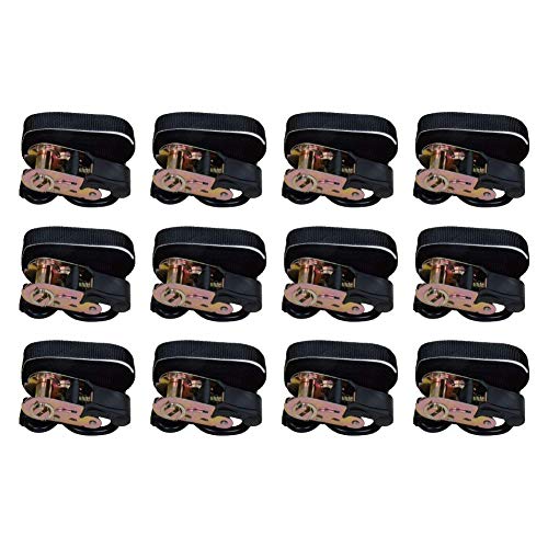 Black 1-Inch x 15ft Ratchet Tie Down Straps for Cargo, 12-Pack