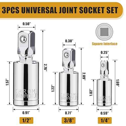 3PCS Universal Joint Socket Set, 1/4¡± 3/8¡± 1/2¡± Drive Swivel Socket Adapter Set, Premium Chrome Vanadium Steel Universal Joint Socket Adapter Suitable for Narrow Spaces- Tiosamd