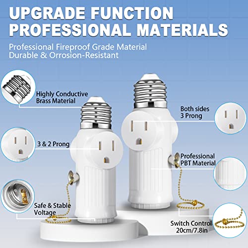 White E26/E27 Light Socket Outlet Adapter with Switch & 3-Prong Support - Tobasovk