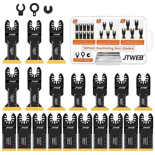 JTWEB 20PCS Titanium Oscillating Saw Blades Metal Cutting, Multitool Blades 3 Types Multi Tool Blades Kits Wood and Metal Nail Plastic Oscillating Tool Blade for Milwaukee Bosch Rockwell