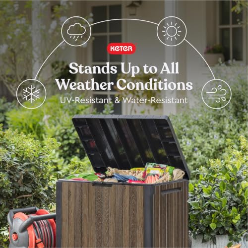 Keter Everwood Walnut 30 Gallon Outdoor Storage Box & Side Table