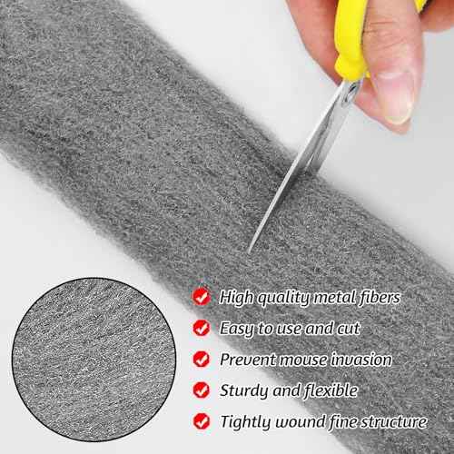 Steel Wool Mice Control 3 inches x 13 feet 0000 Steel Wool Pad for Wall Hole Gap Filler, Keep Mice Away from Cracks, Siding, Pipeline, Vents in Garden/House/Garage/Kitchen(#0000, 4)