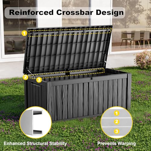 KFY 200 Gallon Black Outdoor Storage Box Waterproof Patio Deck Chest