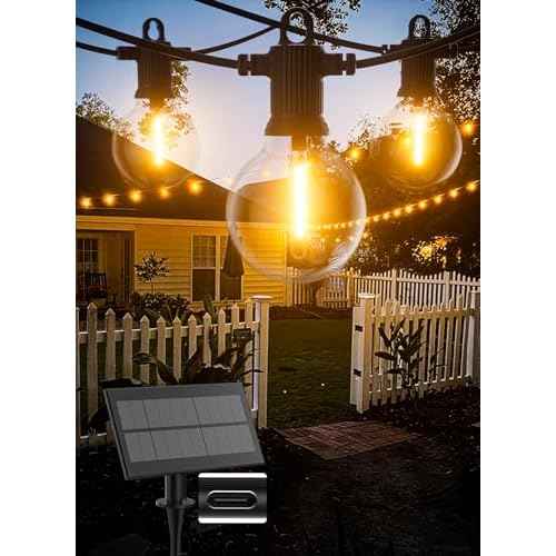 Solar String Lights Outdoor Waterproof 50FT with USB Port and 27 Shatterproof G40 Bulbs(2 Spare), LED Solar Powered Patio Lights for Outside, Porch, Backyard, Bistro, Garden, Market - 2200K