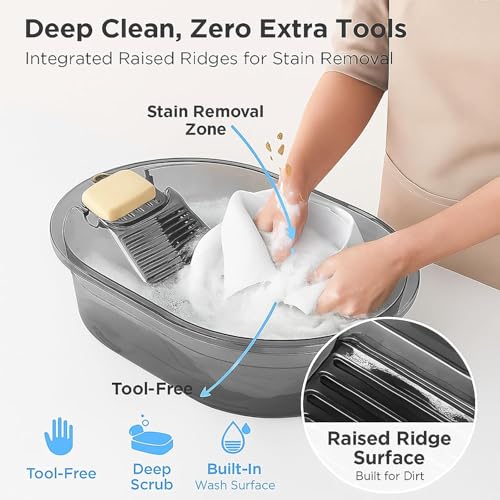 Gray 19in 2-in-1 Portable Hand Washing Basin with Washboard - Travel Laundry Tub
