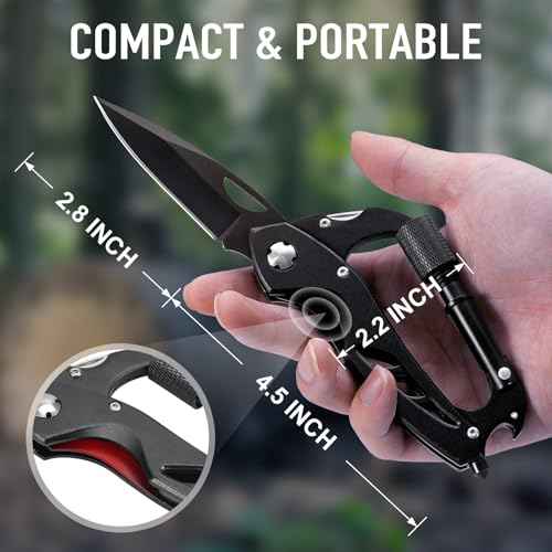 Stocking Stuffers for Men Adults, 6 In 1 Multitool Carabiner with Pocket Knife, Christmas Gifts for Mens Him, Cool Gadgets for Men, Folding Knives, Bottle Opener, Window Breaker And Screwdriver