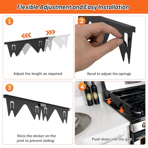 LIFFEE Stainless Steel Stove Gap Covers 2-Pack, Adjustable 13.8"-27.5", Black