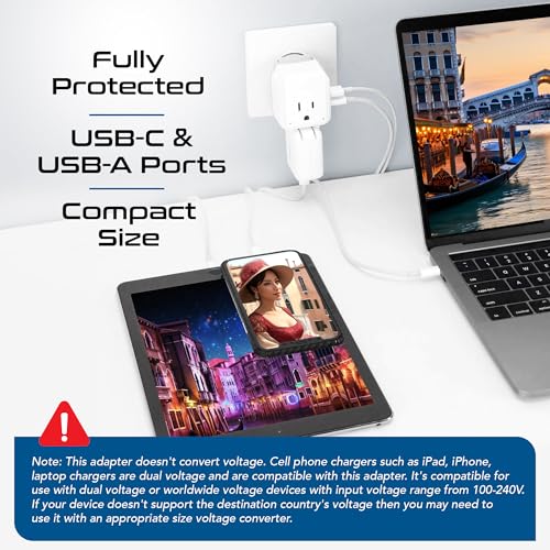 Ceptics Paper White Italy Travel Plug Adapter Set USB-C 20W PD-QC 18W for Europe & Chile