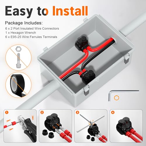 Joinfworld 6 Pack Insulated Multi Tap Connectors 250MCM-6 Wire Aluminum to Copper