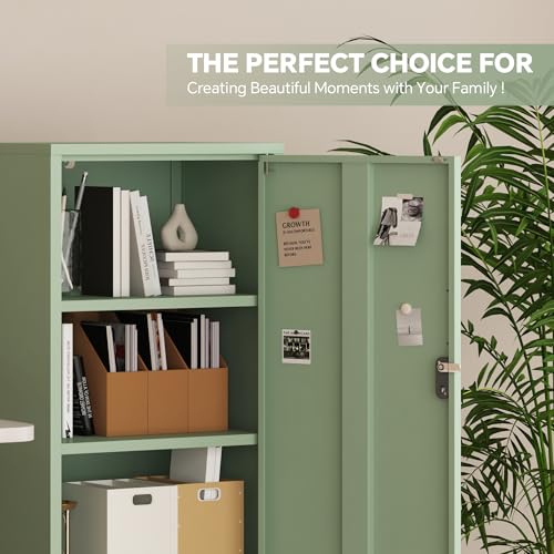 Green Metal Locker Cabinet with Lock, 4-Tier Storage, 49.2"H
