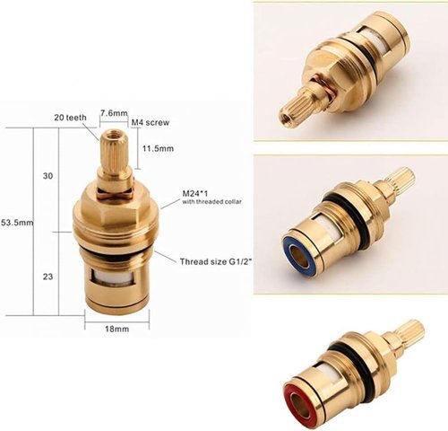 Cartridge, Brass Ceramic Stem Disc Cartridge Faucet Valve Replacement er Turn 1/2 for Bathroom Kitchen Tap (1 Pair Hot & Cold)