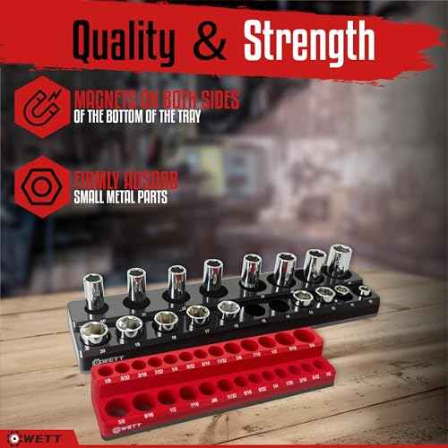 WETT Magnetic Socket Organizer Set, 6-Piece Socket Holder Set, 1/4", 3/8", 1/2" Drive Magnetic Sockets Trays, Holds 143pcs SAE & Metric, Standard Shallow and Deep Size Sockets (Socket not Included)