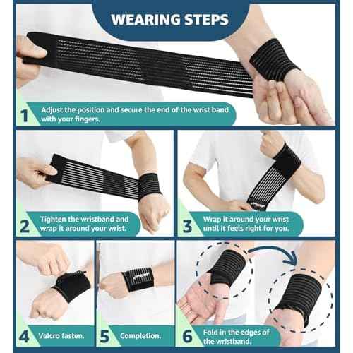 HiRui 2-Pack High-Elastic Wrist Support Straps Wrist Compression Bandage - Wrist Wraps Wristbands for Carpal Tunnel Arthritis Tendonitis Weightlifting Tennis Basketball - Breathable Soft (Black)