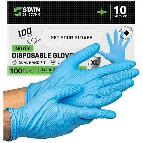 10 Mil Nitrile Non-Sterile Gloves | Heavy Duty Disposable | Diamond Texture | Latex Free | Blue | XL