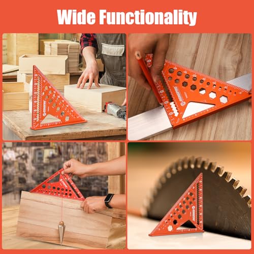 6-in-1 Carpenter Square 7 inch, Aluminum Rafter Square, Multi-Purpose