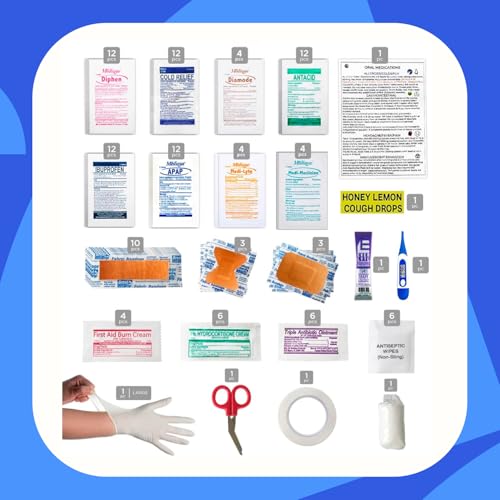 Red DormDoc College First Aid Kit - Compact 175 PCS Emergency Medical Supplies for Dorm, School & Sports