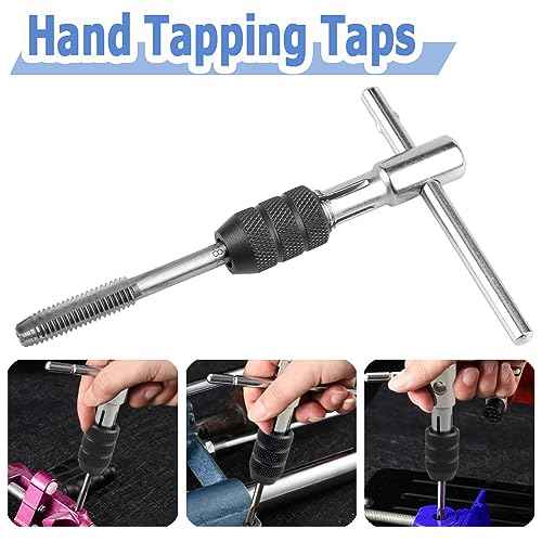 Mesee 6 Pcs Tap Wrench Tool Set, Adjustable T-Handle Tap Holder Wrench with Machine Screw Thread Metric Plug Taps M3 M4 M5 M6 M8 Taps for Metal/Aluminum/Plastic/Wood