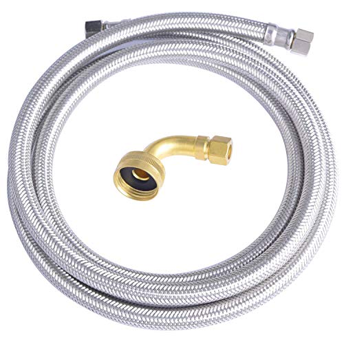 Hydro Master 72-Inch Braided Stainless Steel Dishwasher Connector with 90° Elbow, 3/8 in Comp x 3/8 in Comp