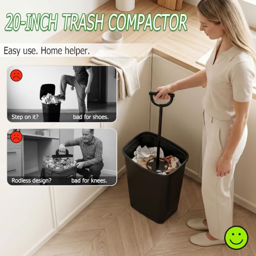 Mrhbyl 20-Inch Manual Trash Compactor for Kitchen & Yard Waste, All-Metal Space Saver