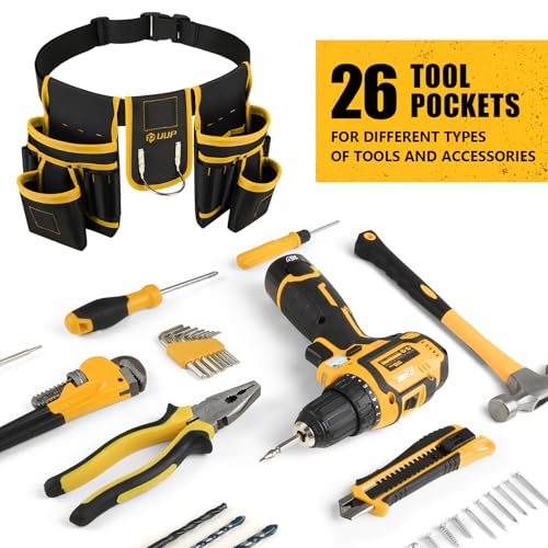 UUP Magnetic Tool Belt for Men - Yellow, 26 Pockets Heavy Duty Work Pouch, Adjustable & Removable