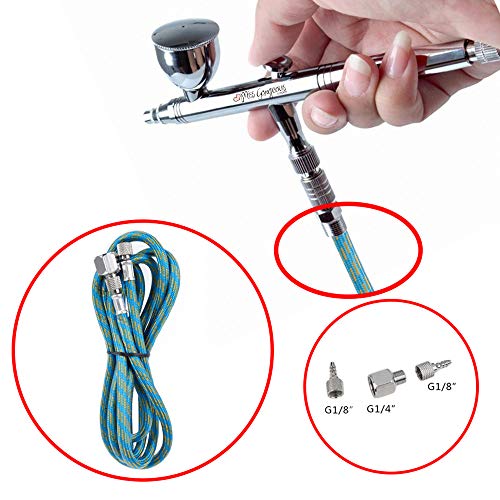 Pinkiou Airbrush Hose 6 Feet Nylon Braided Air brush Hose with Standard 1/8" Size Fitting and a 1/4" Size Fitting for Connect Airbrush Painting Tools and Compressor
