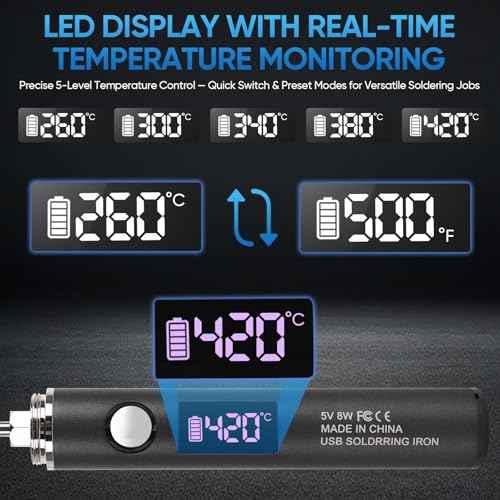 Cordless Soldering Iron Kit, Rechargeable USB-C Soldering Pen with OLED Screen, Portable Battery Powered Solder Iron for Electronics Repair, Includes 3 Tips & Lead-Free Solder Wire