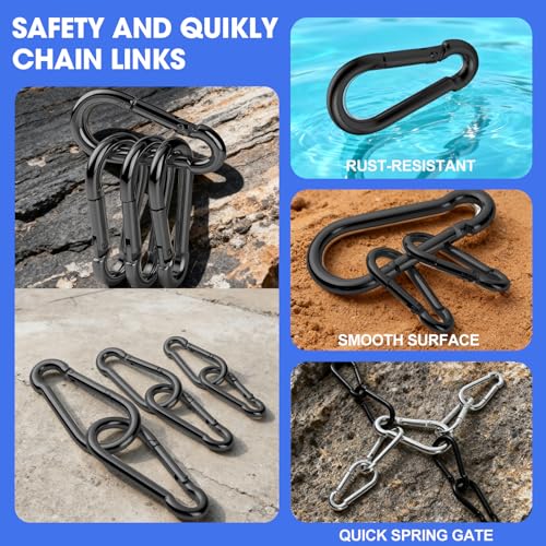 M8-3.15IN 50 Pack Heavy Duty Black Carabiner Clips for Swing, Camping & Outdoor
