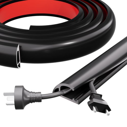 Kneelisa 6FT Side-Open Extension Cord Covers for Wires on Floor,Silicone Power Cable Protector Cord Hider Management Strip,Hide Electric Wire on Carpet,Chord Runner Protective Safety Wiremold,Black