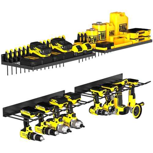 Power Tool Organizer Wall Mount, Heavy Duty Tool Organizers and Storage, Cordless Drill Holder and Battery Shelf, Metal Storage Rack for Garage Organization (Drill 2 racks & 2 shelves)