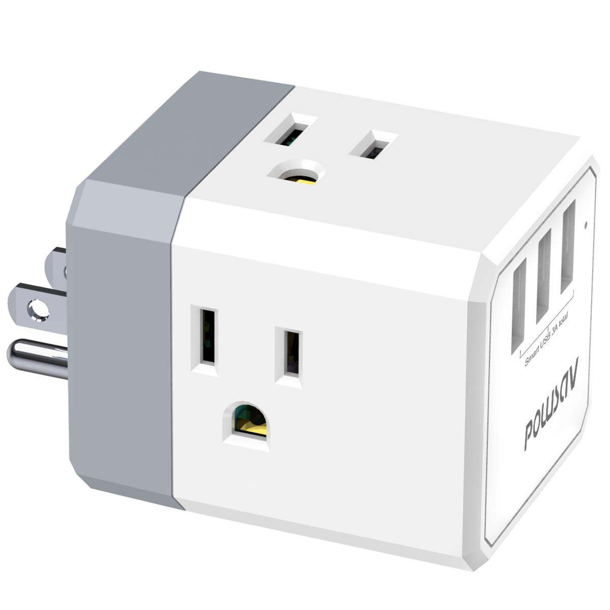 3-Outlet USB Wall Charger and Extender with 3-Way Splitter, ETL Listed - for Home, Office, Cruise Ship