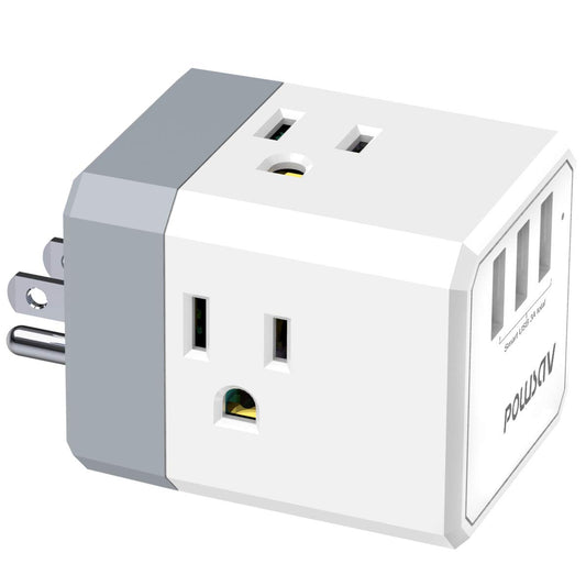 3-Outlet USB Wall Charger and Extender with 3-Way Splitter, ETL Listed - for Home, Office, Cruise Ship
