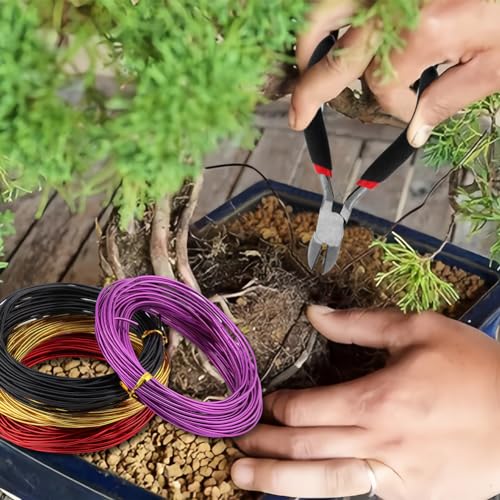 LOQJSS 4 Roll Bonsai Wire,Bonsai Training Wire with Wire Cutter,Anodized Aluminum Bonsai Training Wire,Bonsai Tree Wire Bonsai Wire Craft for Bonsai Trees Indoor Garden DIY Tools