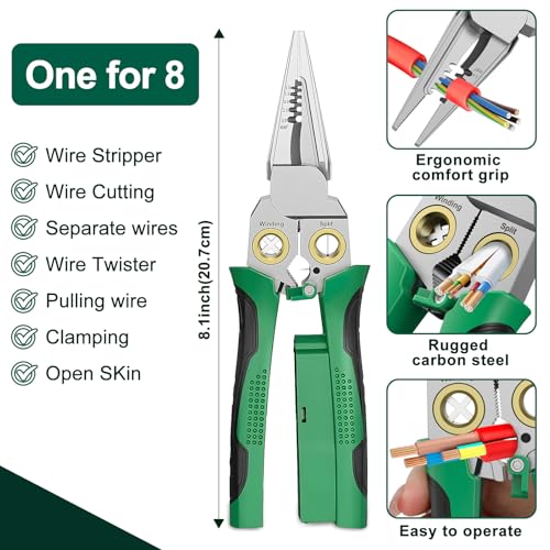 GADO Pro 8-in-1 Wire Stripper Cutter with Voltage Tester - Green