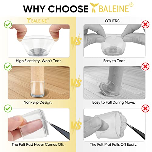 BALEINE 16PCS Clear Silicone Chair Leg Floor Protectors for Hardwood Floors