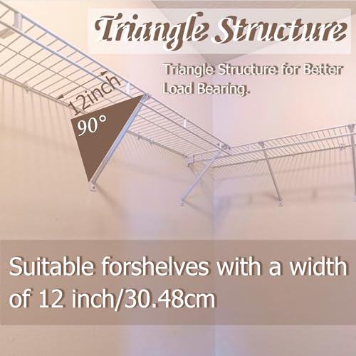 12 Inch Heavy Duty Wire Shelf Brackets Pack of 6 - Rust-Resistant Steel Support