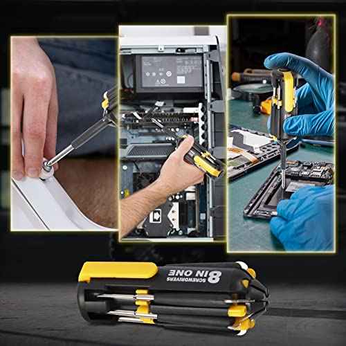 8 in 1 Screwdriver with Flashlight, Multi Functional 8 in 1 Screwdrivers Tool Set with Worklight for Household, Auto