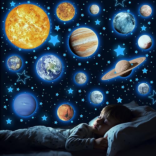 Robmoda Solar System Wall Decals Blue 780 pcs Glow in Dark Stars & Planets for Nursery and Kids Room Ceiling Decor