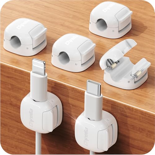 Chfeila White 6-Pack Cord Organizer Clips for Desk & Nightstand - Cable Management