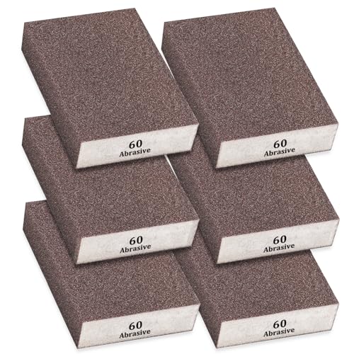 Tnisesm 6Pcs Sanding Blocks 60 Grits Sanding Sponge,for Drywall Wood Metal Washable & Reusable Sandpaper BlocksWashable and Reusable